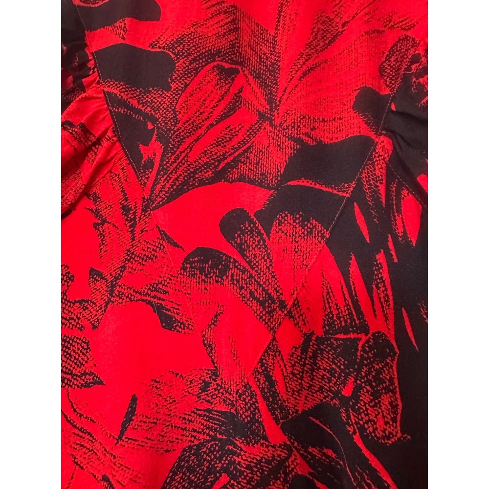Joni Blair of California Vintage Red Black Floral Belted Midi Dress Size 9 - Picture 7 of 16